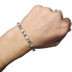 Designer DBJ Sterling Silver 925  Blue Topaz  X O Tennis Bracelet light blue